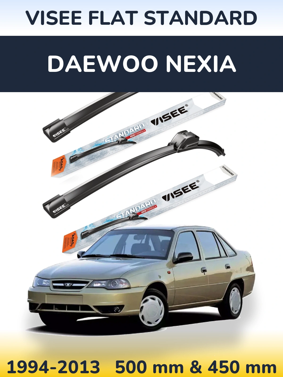 Sada předních stěračů VISEE FLAT STANDARD 500 a 450 mm pro Daewoo Nexia 1994-2013
