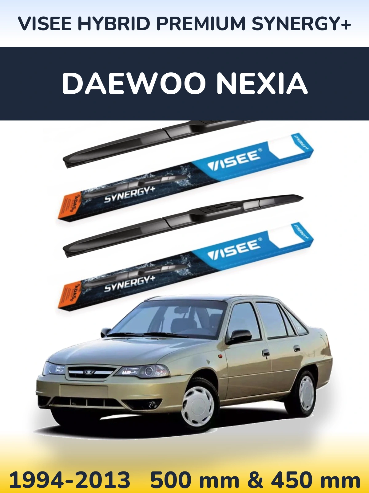 Sada předních stěračů VISEE HYBRID PREMIUM SYNERGY+ 500 a 450 mm pro Daewoo Nexia 1994-2013