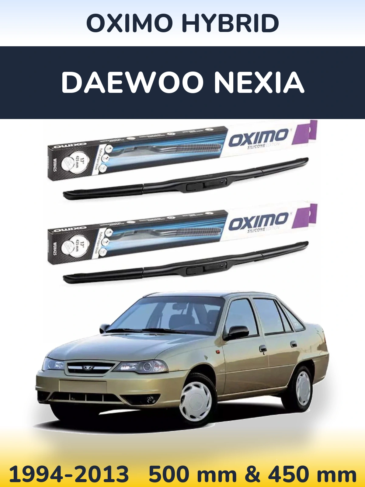 Sada předních stěračů Oximo Hybrid 500 a 450 mm pro Daewoo Nexia 1994-2013