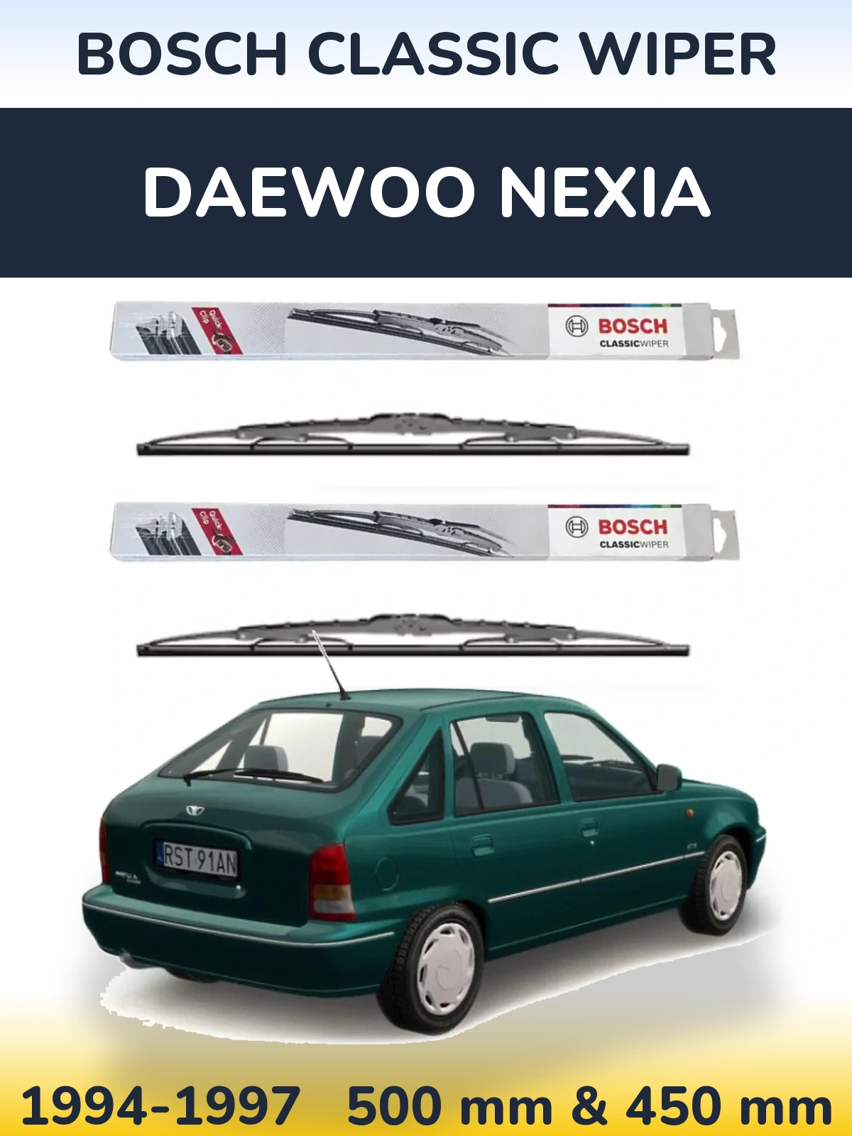 Sada předních stěračů BOSCH Classic Wiper 500 a 450 mm pro Daewoo Nexia 1994-1997