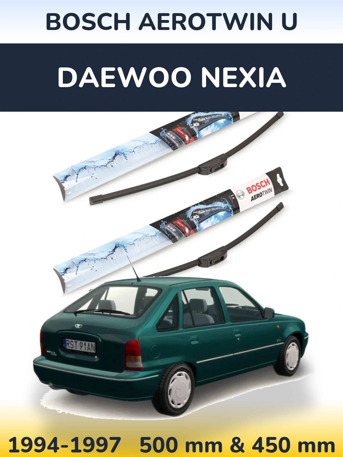 Sada předních stěračů BOSCH AeroTwin U 500 a 450 mm pro Daewoo Nexia 1994-1997