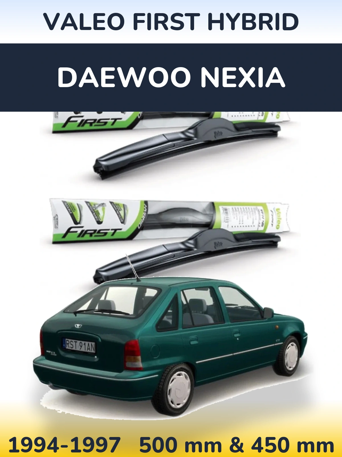 Sada předních stěračů Valeo First Hybrid 500 a 450 mm pro Daewoo Nexia 1994-1997