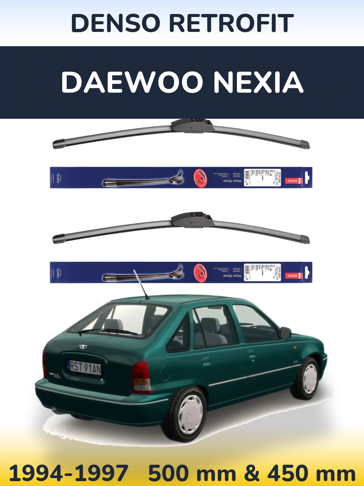Sada předních stěračů Denso Retrofit 500 a 450 mm pro Daewoo Nexia 1994-1997