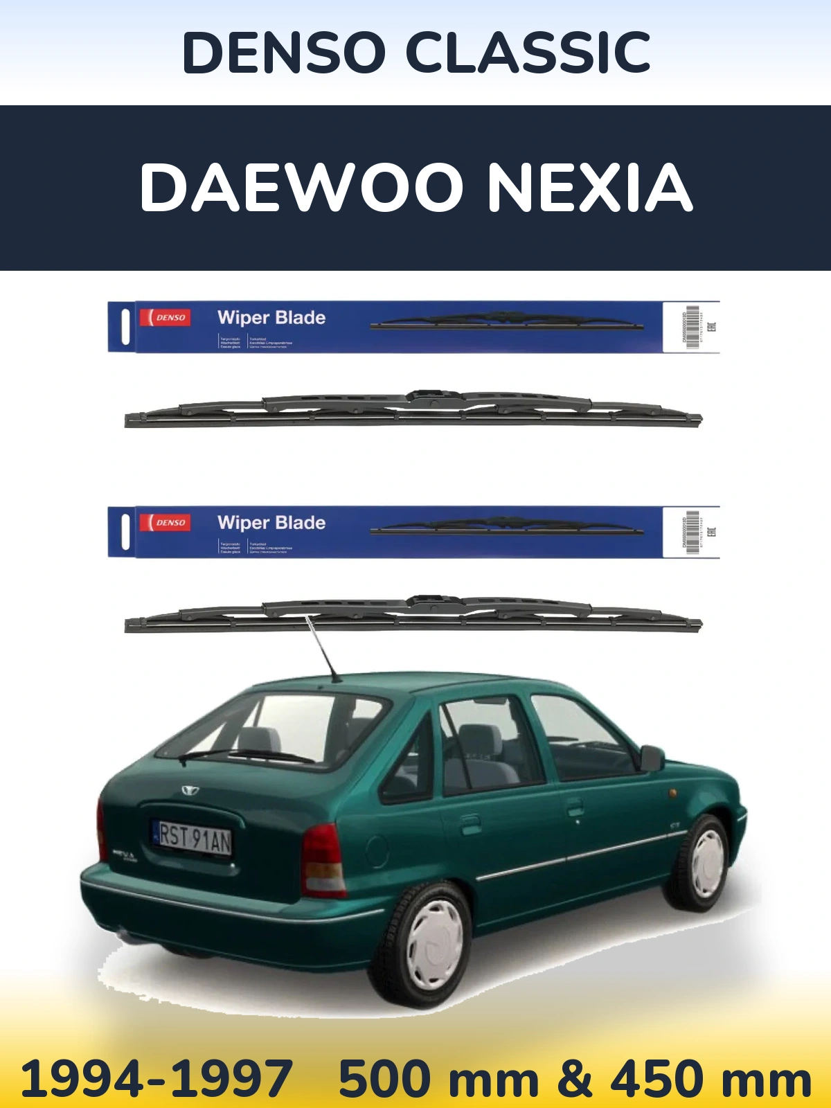 Sada předních stěračů Denso Classic 500 a 450 mm pro Daewoo Nexia 1994-1997