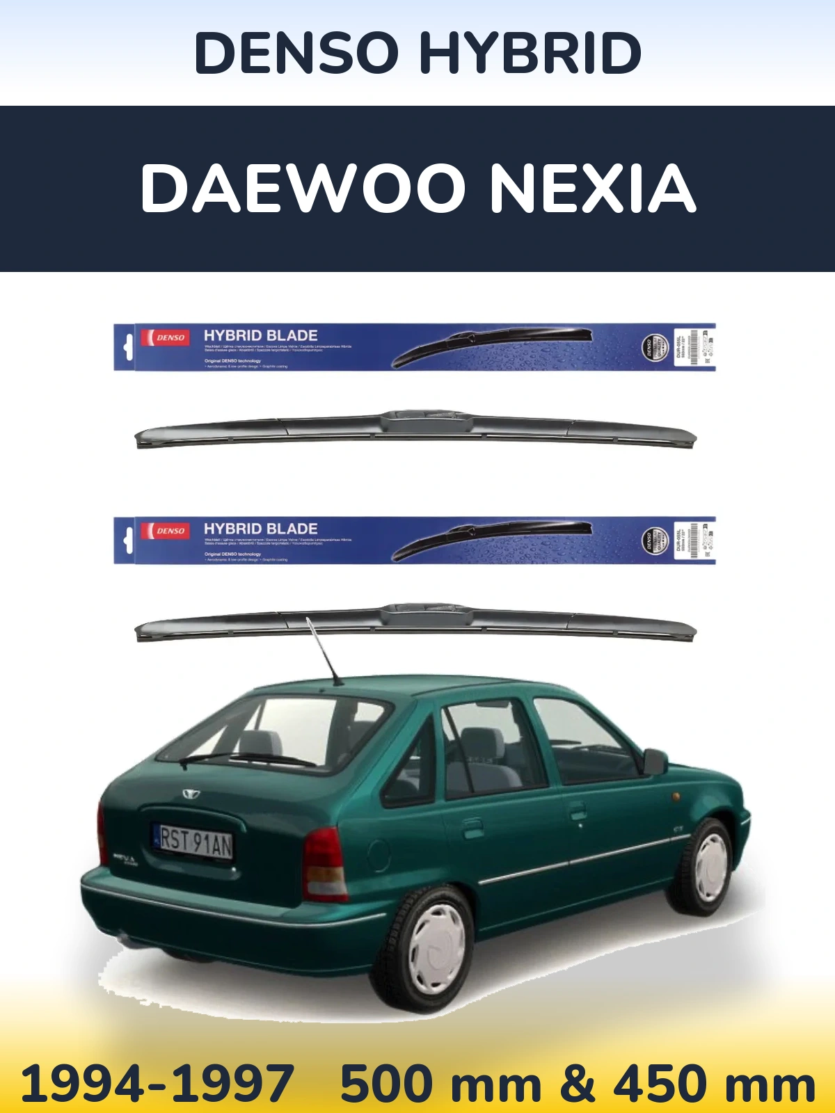 Sada předních stěračů Denso Hybrid 500 a 450 mm pro Daewoo Nexia 1994-1997