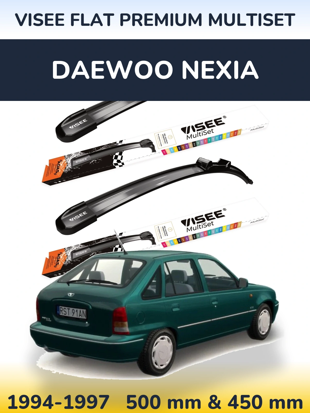 Sada předních stěračů VISEE FLAT PREMIUM MultiSet 500 a 450 mm pro Daewoo Nexia 1994-1997