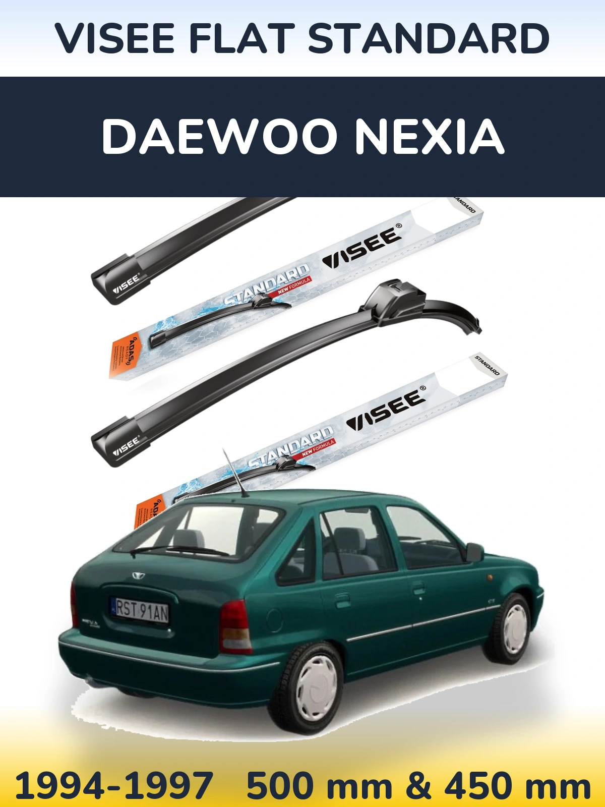 Sada předních stěračů VISEE FLAT STANDARD 500 a 450 mm pro Daewoo Nexia 1994-1997
