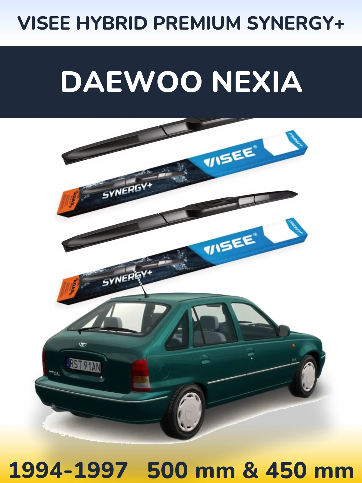 Sada předních stěračů VISEE HYBRID PREMIUM SYNERGY+ 500 a 450 mm pro Daewoo Nexia 1994-1997