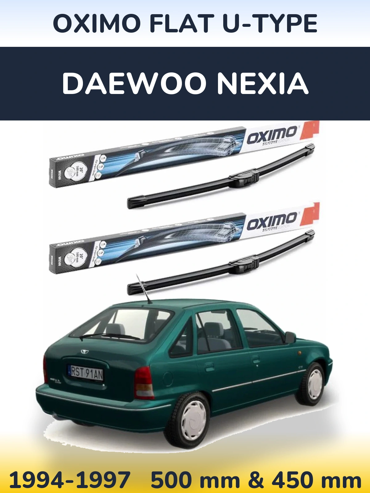 Sada předních stěračů Oximo Flat U-type 500 a 450 mm pro Daewoo Nexia 1994-1997