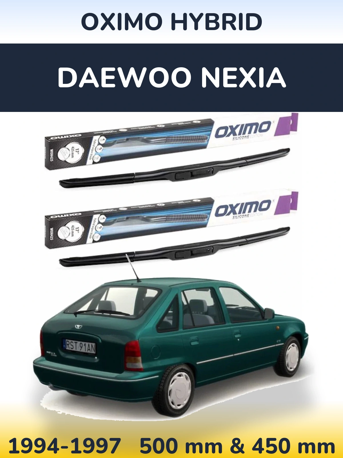 Sada předních stěračů Oximo Hybrid 500 a 450 mm pro Daewoo Nexia 1994-1997