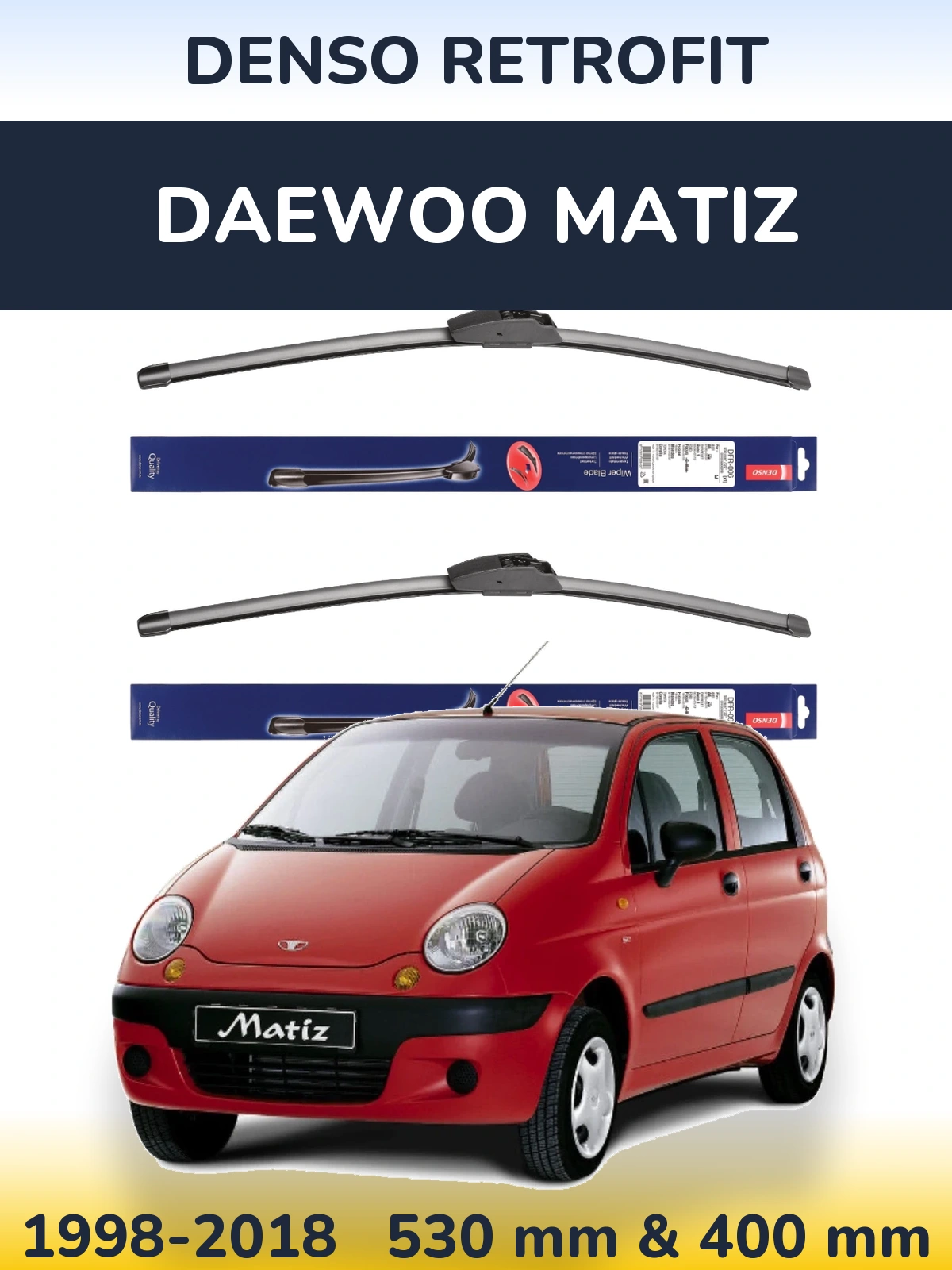 Sada předních stěračů Denso Retrofit 530 a 400 mm pro Daewoo Matiz 1998-2018