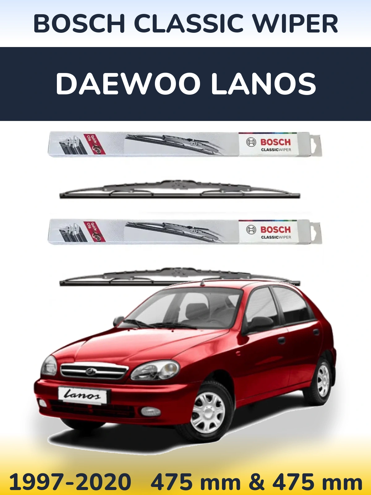 Sada předních stěračů BOSCH Classic Wiper 475 a 475 mm pro Daewoo Lanos 1997-2020
