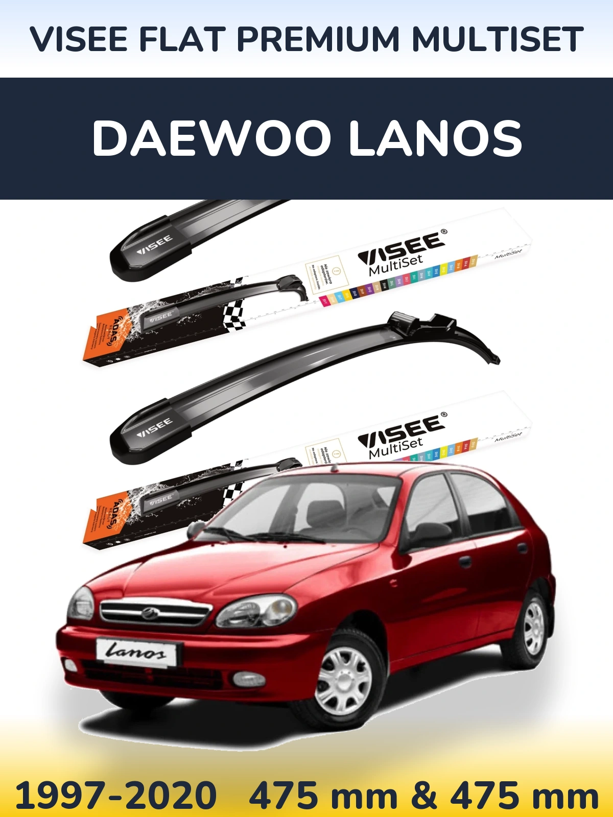 Sada předních stěračů VISEE FLAT PREMIUM MultiSet 475 a 475 mm pro Daewoo Lanos 1997-2020