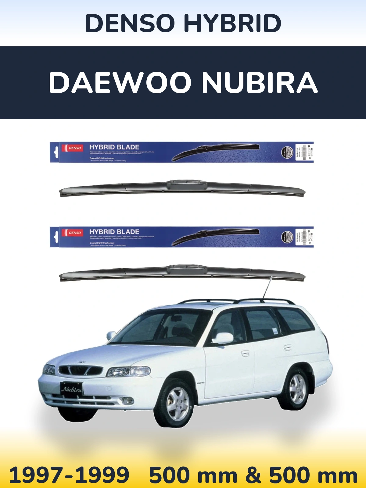 Sada předních stěračů Denso Hybrid 500 a 500 mm pro Daewoo Nubira 1997-1999