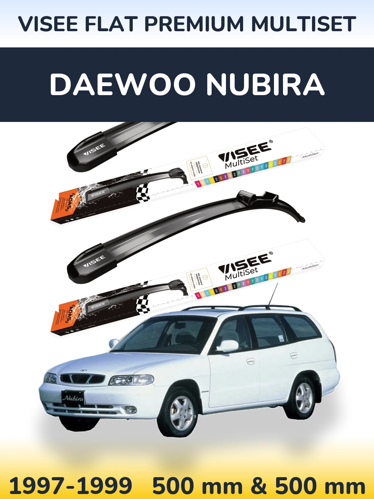 Sada předních stěračů VISEE FLAT PREMIUM MultiSet 500 a 500 mm pro Daewoo Nubira 1997-1999