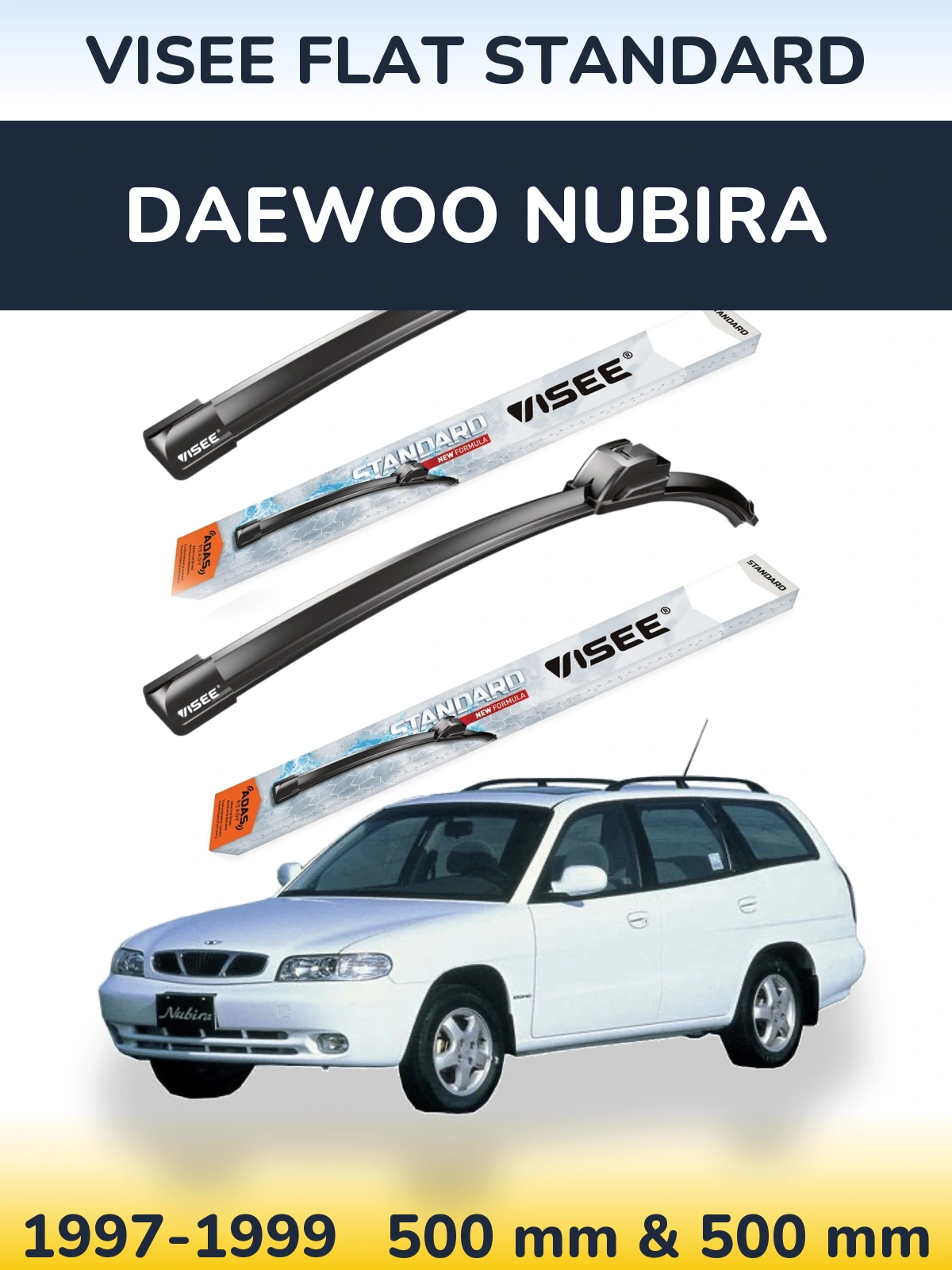 Sada předních stěračů VISEE FLAT STANDARD 500 a 500 mm pro Daewoo Nubira 1997-1999
