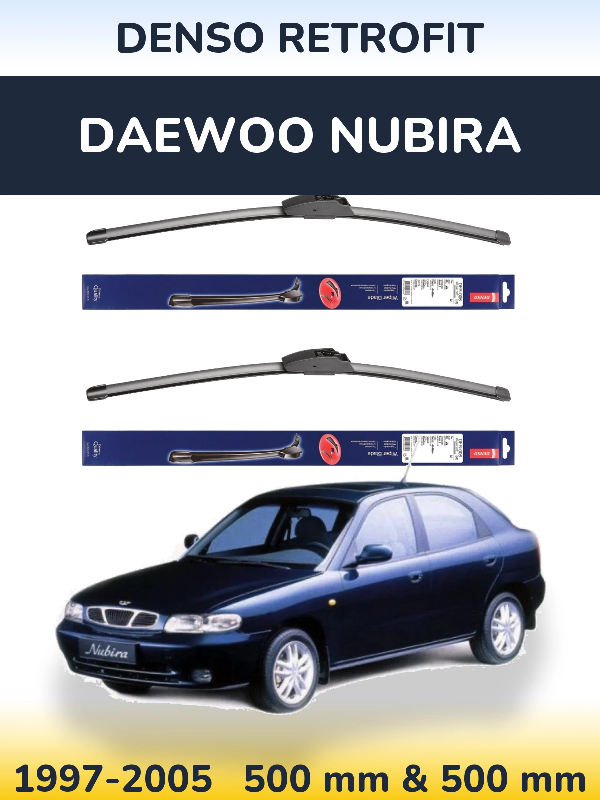 Sada předních stěračů Denso Retrofit 500 a 500 mm pro Daewoo Nubira 1997-2005