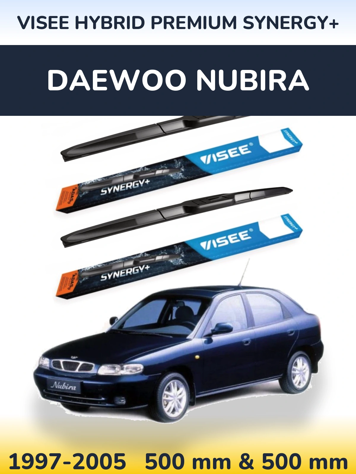 Sada předních stěračů VISEE HYBRID PREMIUM SYNERGY+ 500 a 500 mm pro Daewoo Nubira 1997-2005