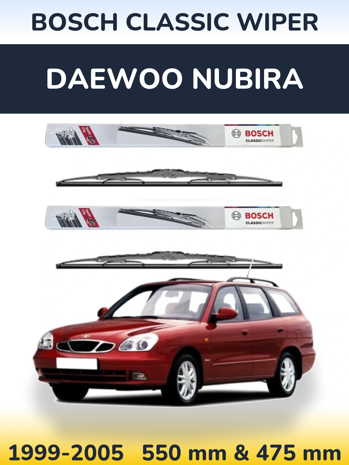 Sada předních stěračů BOSCH Classic Wiper 550 a 475 mm pro Daewoo Nubira 1999-2005
