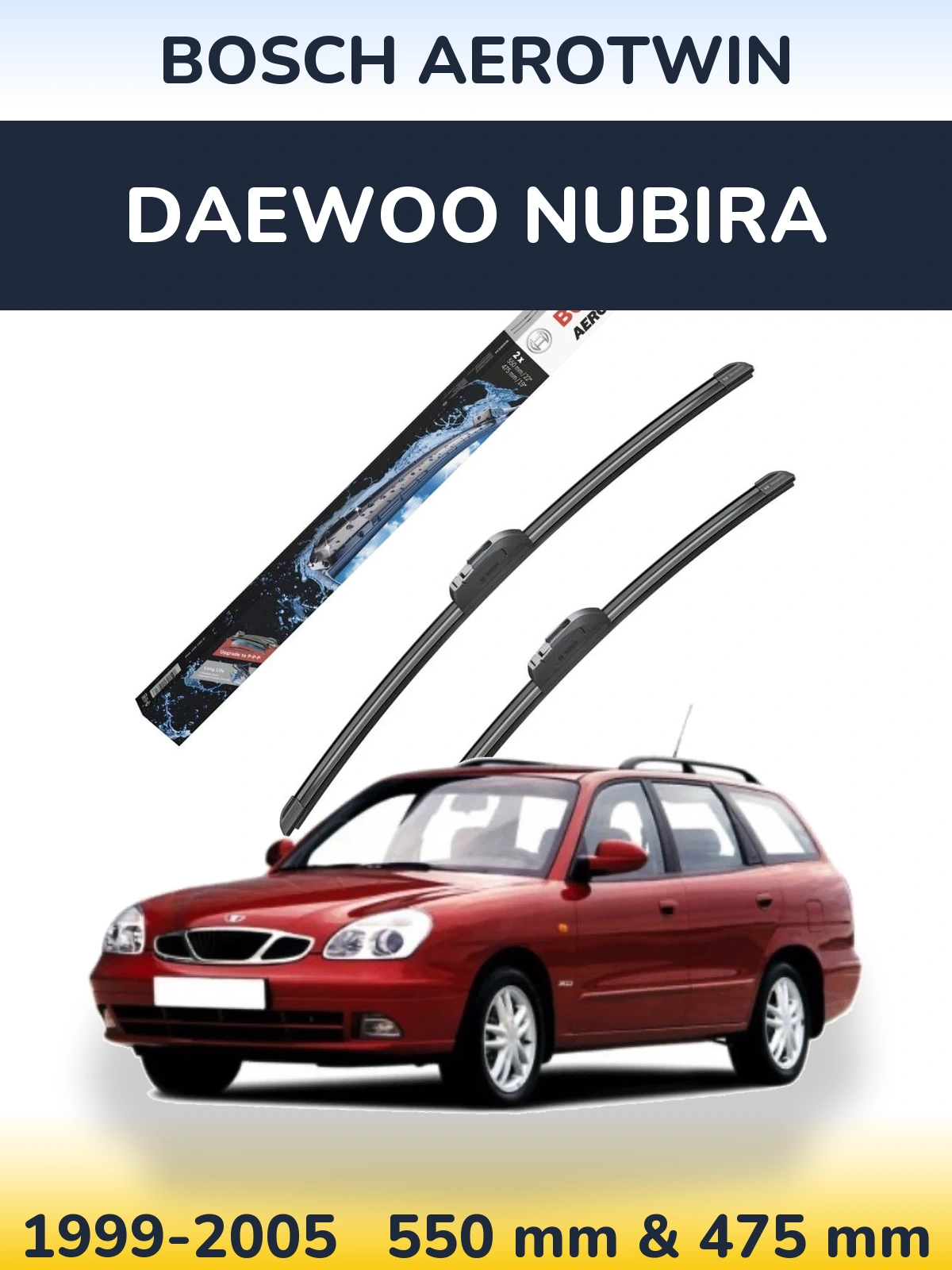 Sada předních stěračů BOSCH AeroTwin 550 a 475 mm pro Daewoo Nubira 1999-2005