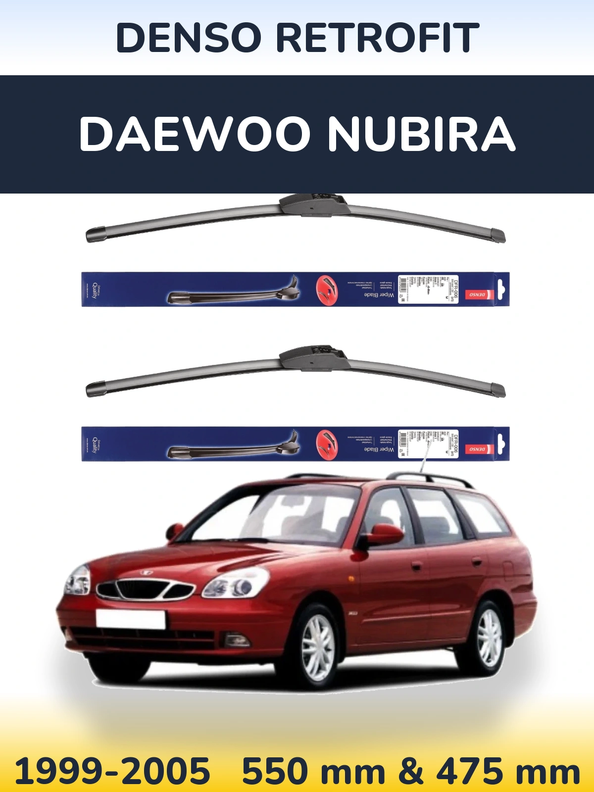 Sada předních stěračů Denso Retrofit 550 a 475 mm pro Daewoo Nubira 1999-2005