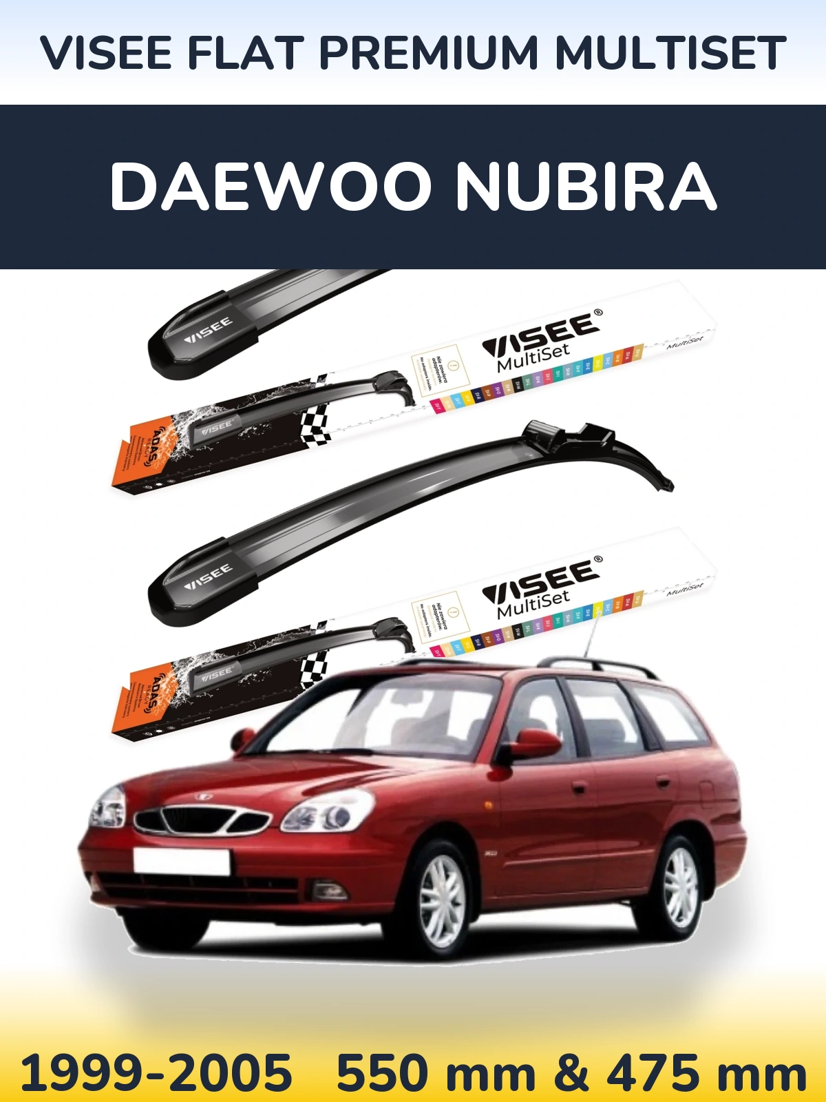 Sada předních stěračů VISEE FLAT PREMIUM MultiSet 550 a 475 mm pro Daewoo Nubira 1999-2005