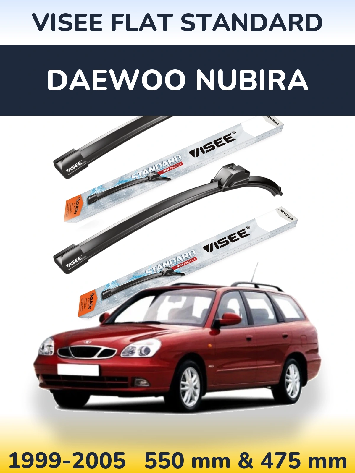 Sada předních stěračů VISEE FLAT STANDARD 550 a 475 mm pro Daewoo Nubira 1999-2005