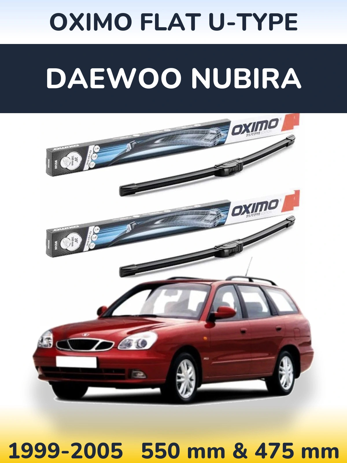 Sada předních stěračů Oximo Flat U-type 550 a 475 mm pro Daewoo Nubira 1999-2005