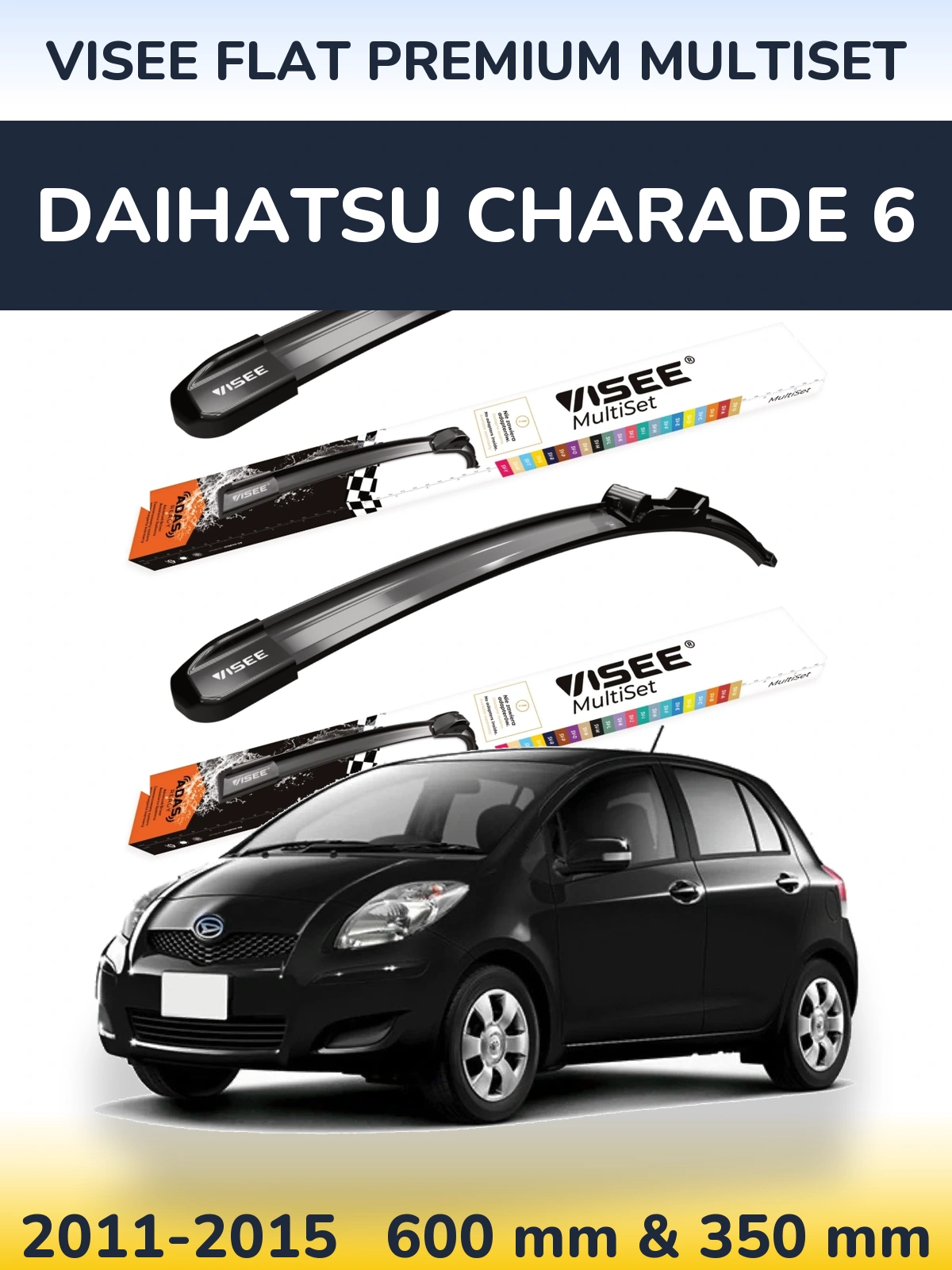 Sada předních stěračů VISEE FLAT PREMIUM MultiSet 600 a 350 mm pro Daihatsu Charade 6 2011-2015