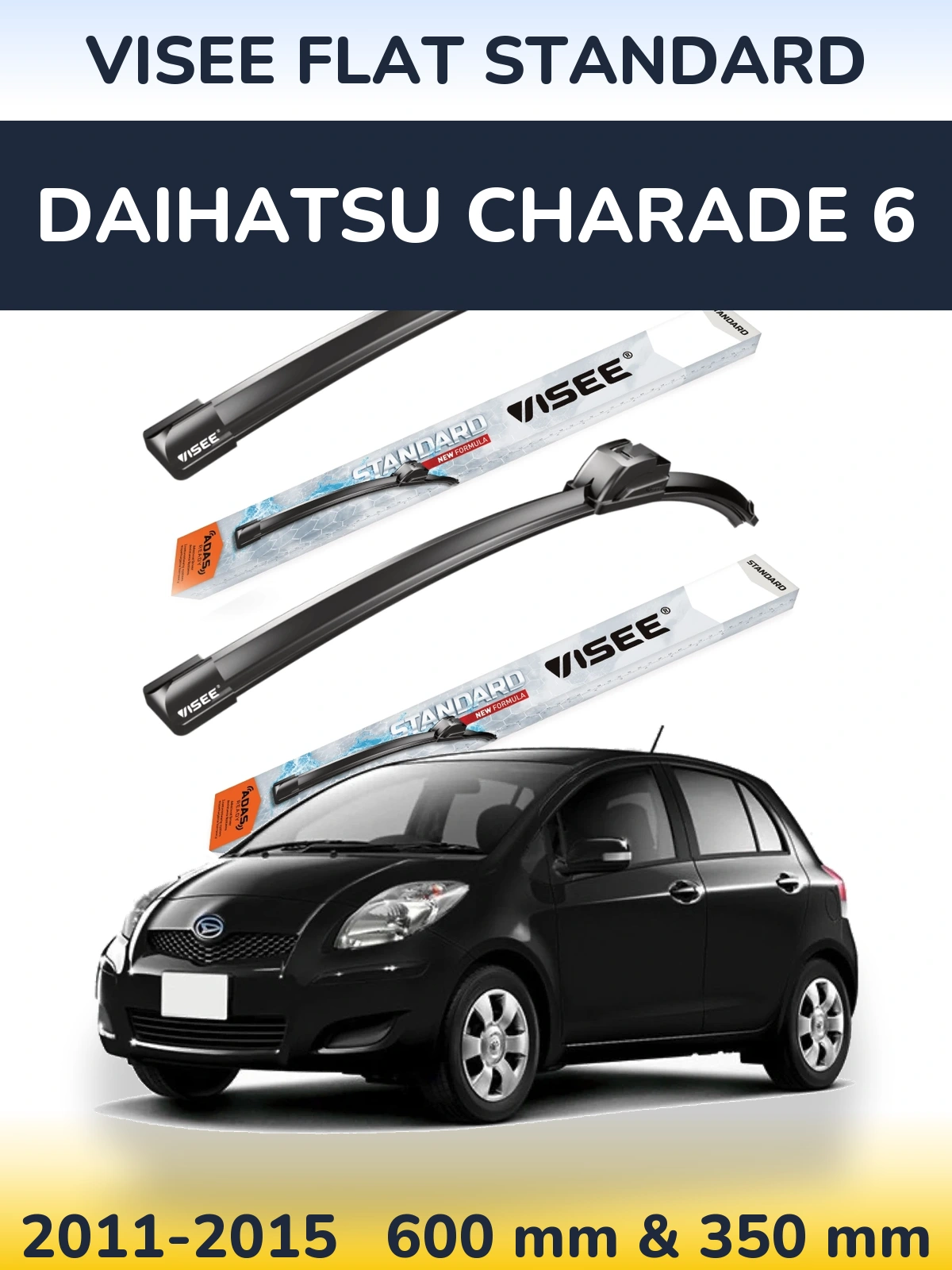 Sada předních stěračů VISEE FLAT STANDARD 600 a 350 mm pro Daihatsu Charade 6 2011-2015