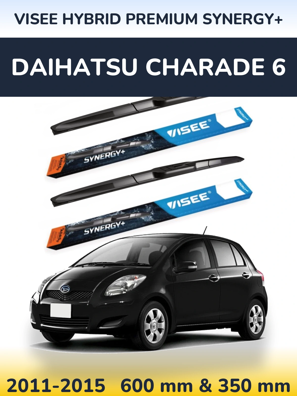 Sada předních stěračů VISEE HYBRID PREMIUM SYNERGY+ 600 a 350 mm pro Daihatsu Charade 6 2011-2015