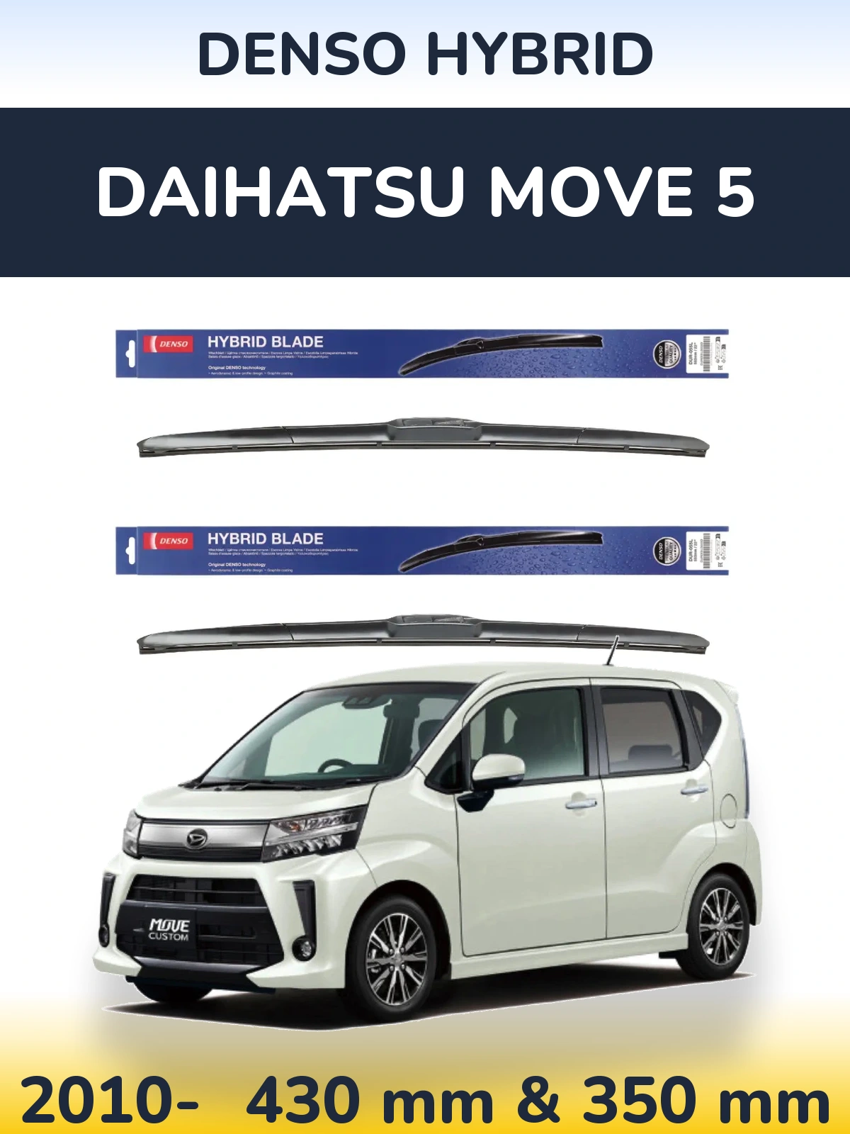 Sada předních stěračů Denso Hybrid 430 a 350 mm pro Daihatsu Move 5 2010-2026