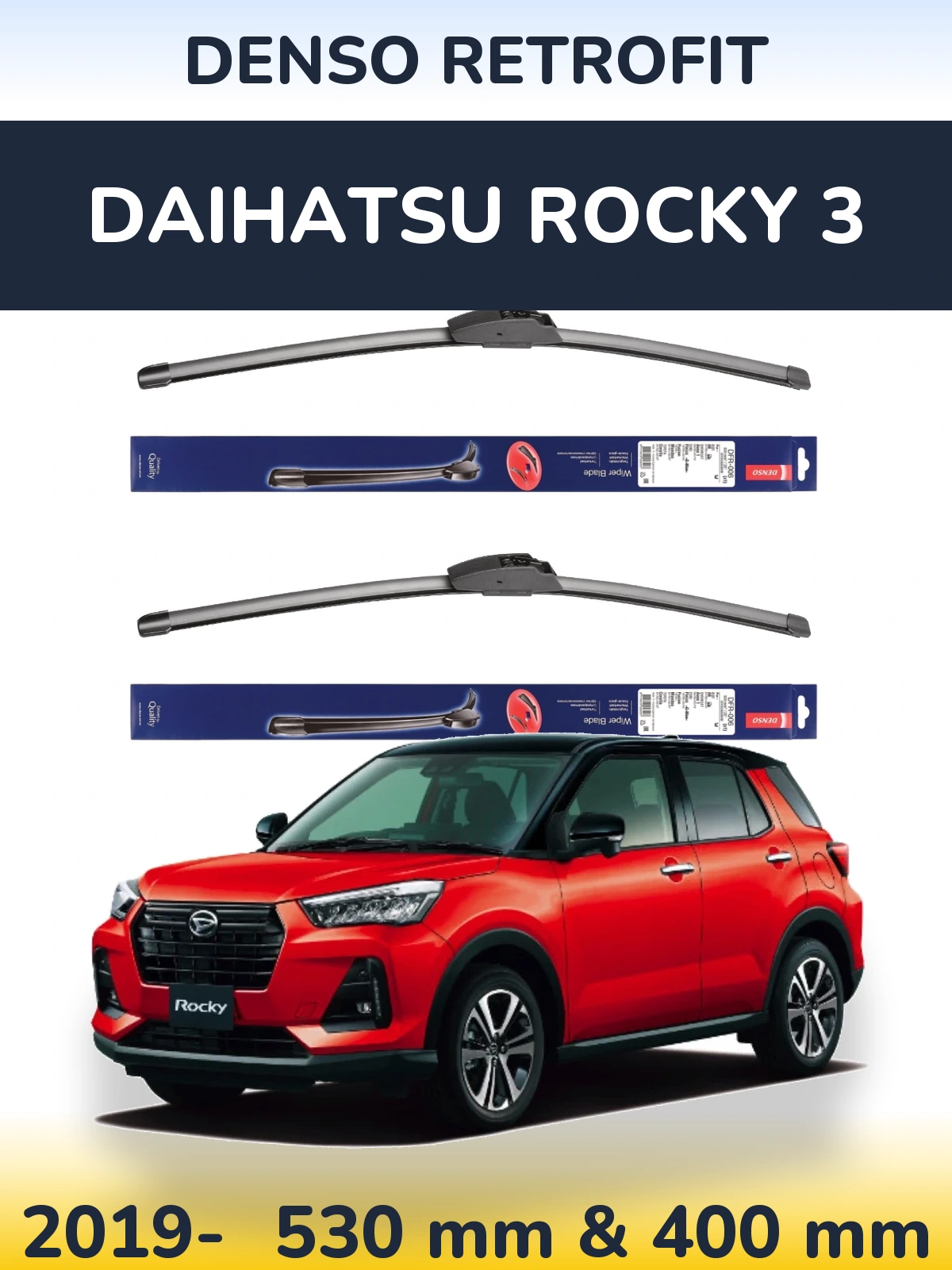 Sada předních stěračů Denso Retrofit 530 a 400 mm pro Daihatsu Rocky 3 2019-2026