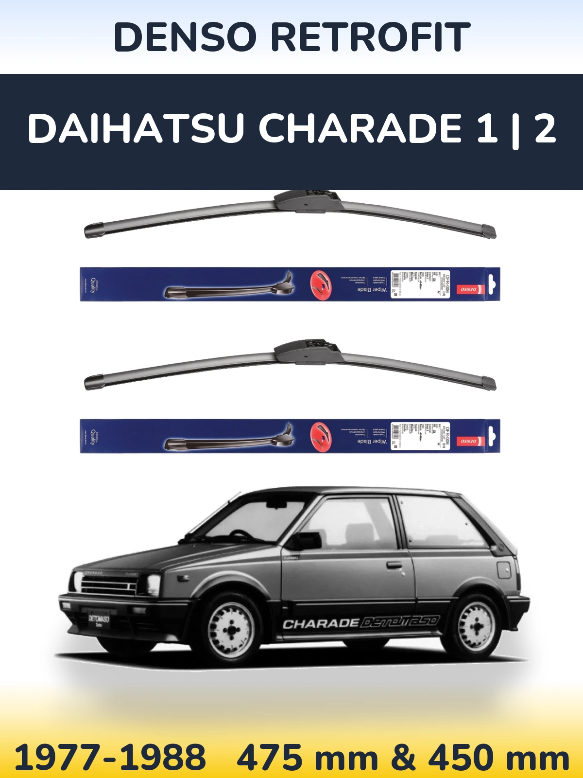 Sada předních stěračů Denso Retrofit 475 a 450 mm pro Daihatsu Charade 1 | 2 1977-1988