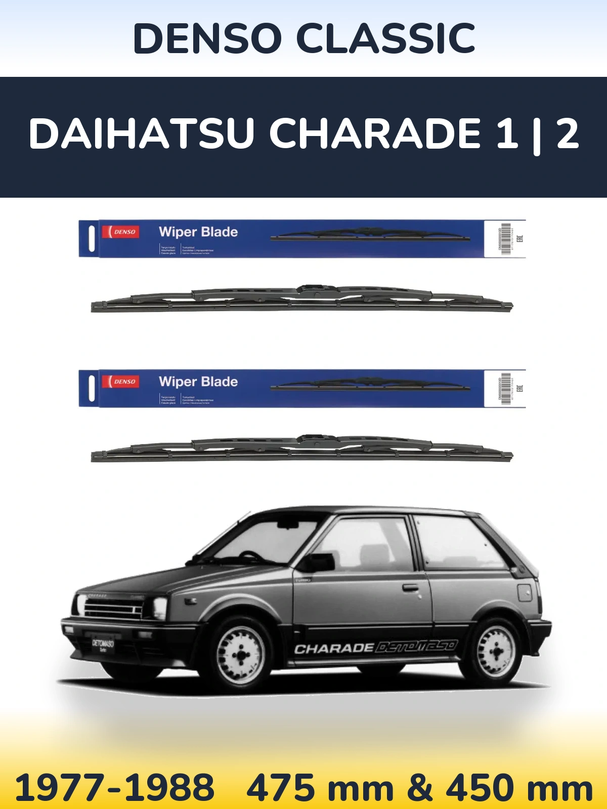 Sada předních stěračů Denso Classic 475 a 450 mm pro Daihatsu Charade 1 | 2 1977-1988