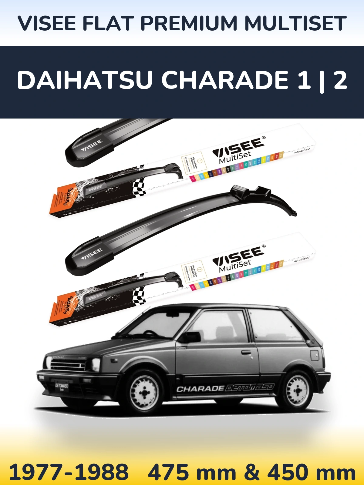 Sada předních stěračů VISEE FLAT PREMIUM MultiSet 475 a 450 mm pro Daihatsu Charade 1 | 2 1977-1988
