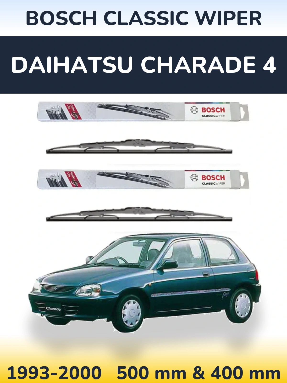 Sada předních stěračů BOSCH Classic Wiper 500 a 400 mm pro Daihatsu Charade 4 1993-2000