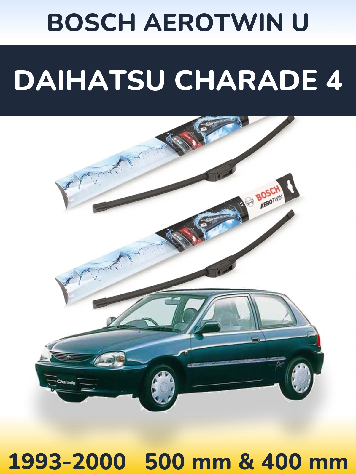 Sada předních stěračů BOSCH AeroTwin U 500 a 400 mm pro Daihatsu Charade 4 1993-2000