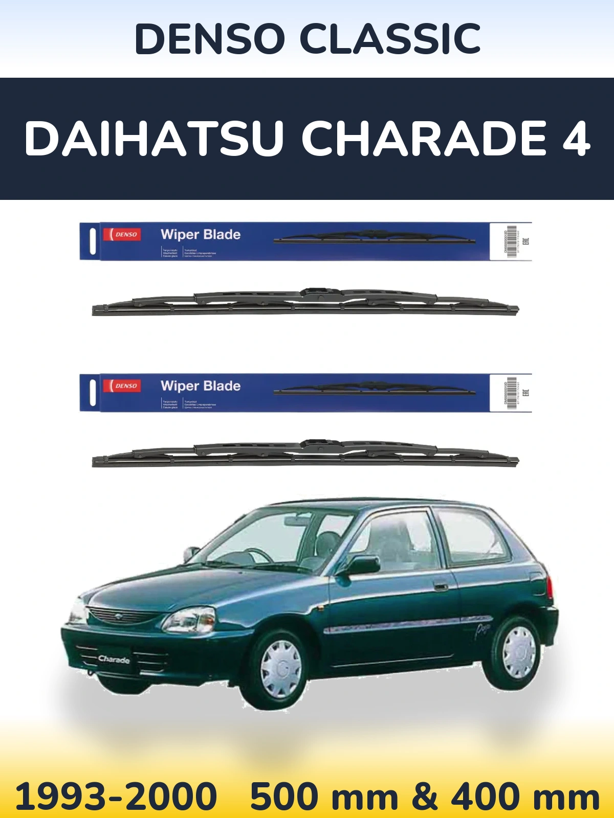 Sada předních stěračů Denso Classic 500 a 400 mm pro Daihatsu Charade 4 1993-2000
