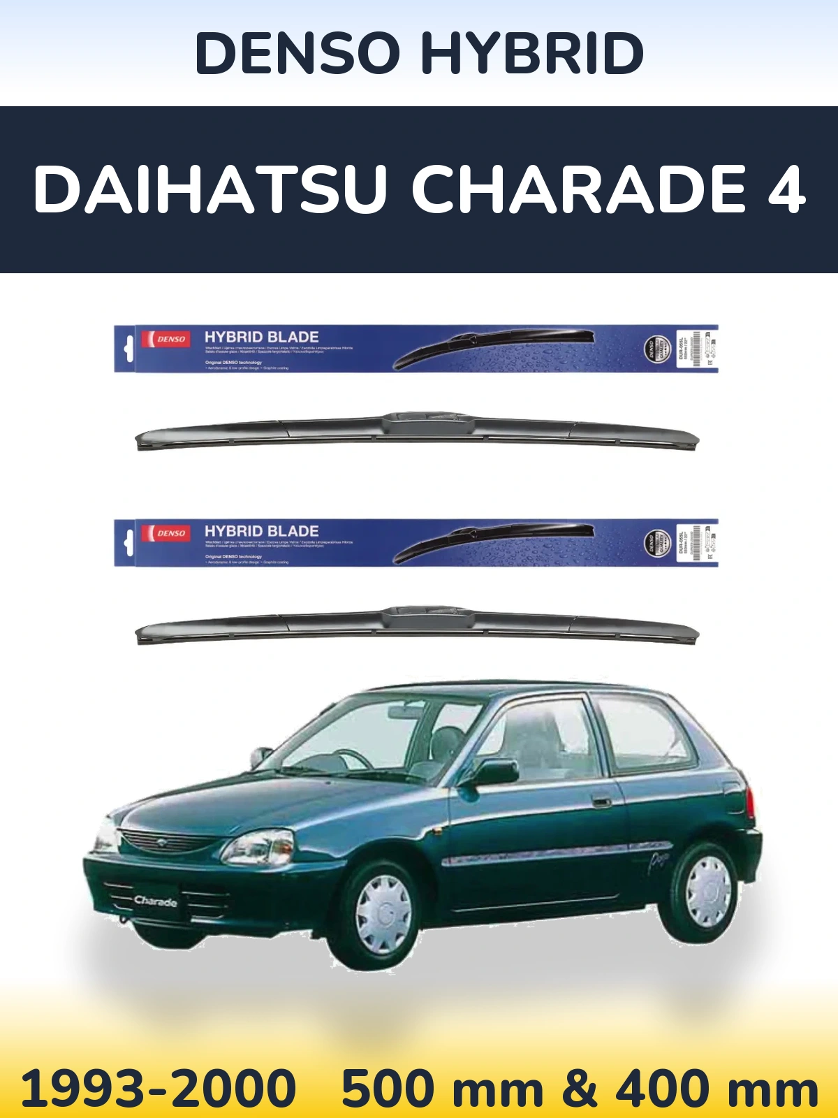 Sada předních stěračů Denso Hybrid 500 a 400 mm pro Daihatsu Charade 4 1993-2000