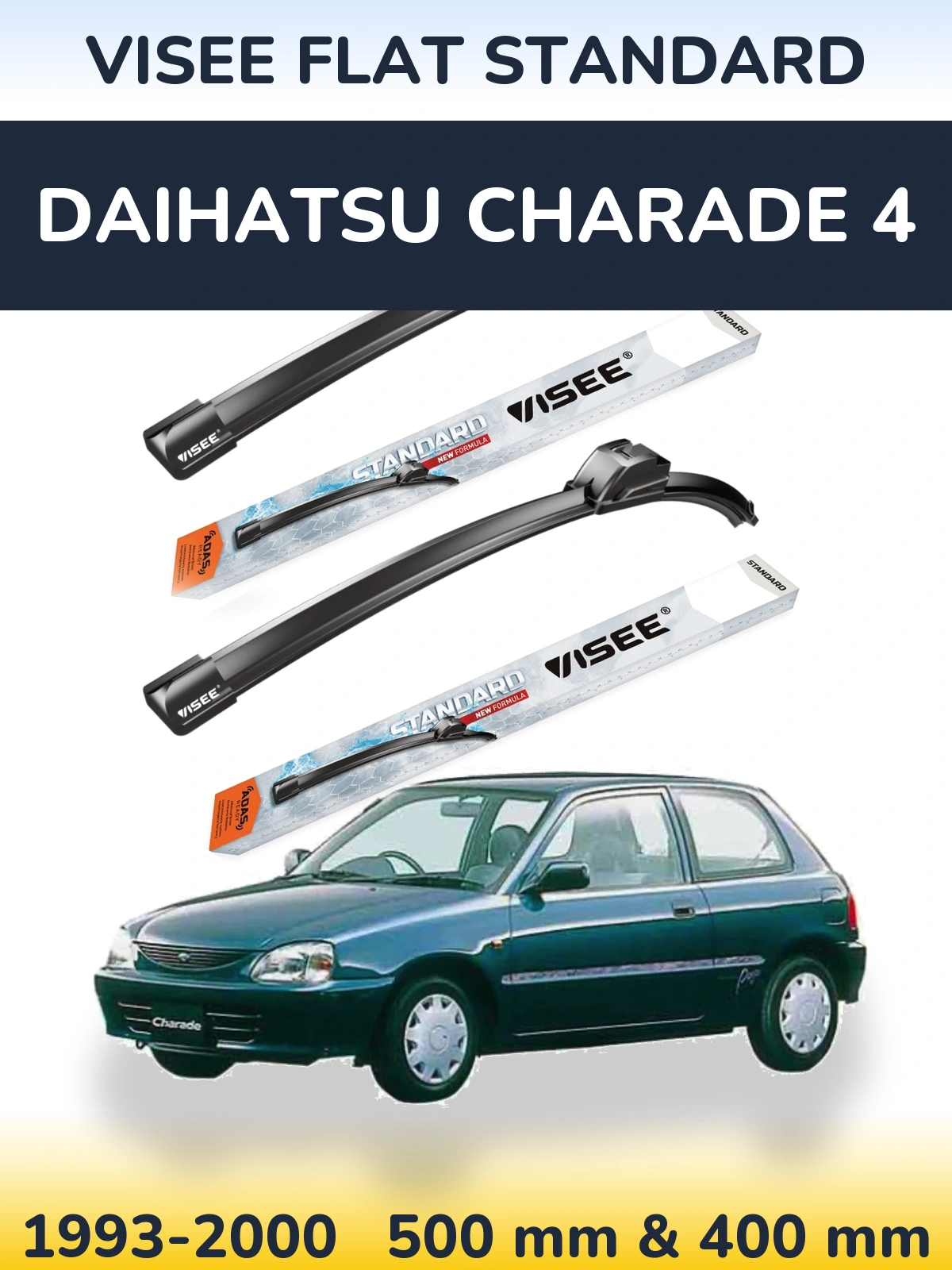 Sada předních stěračů VISEE FLAT STANDARD 500 a 400 mm pro Daihatsu Charade 4 1993-2000