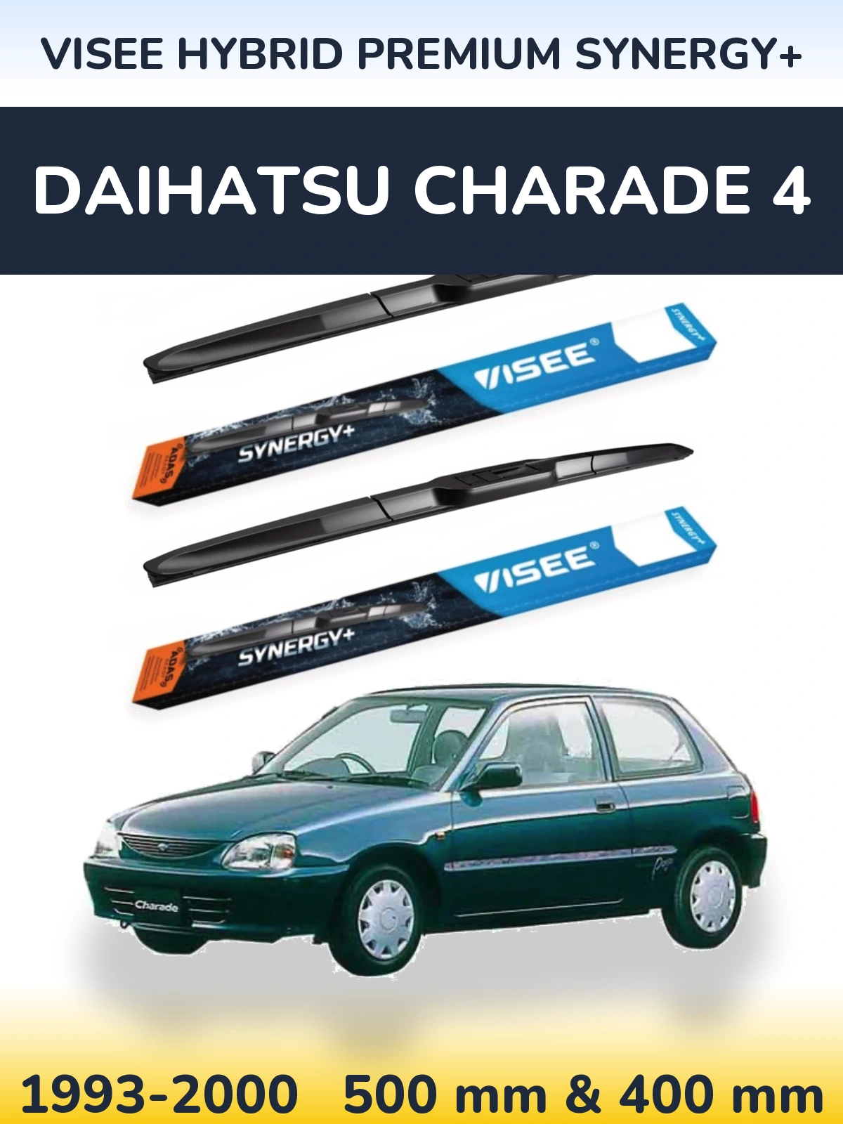 Sada předních stěračů VISEE HYBRID PREMIUM SYNERGY+ 500 a 400 mm pro Daihatsu Charade 4 1993-2000