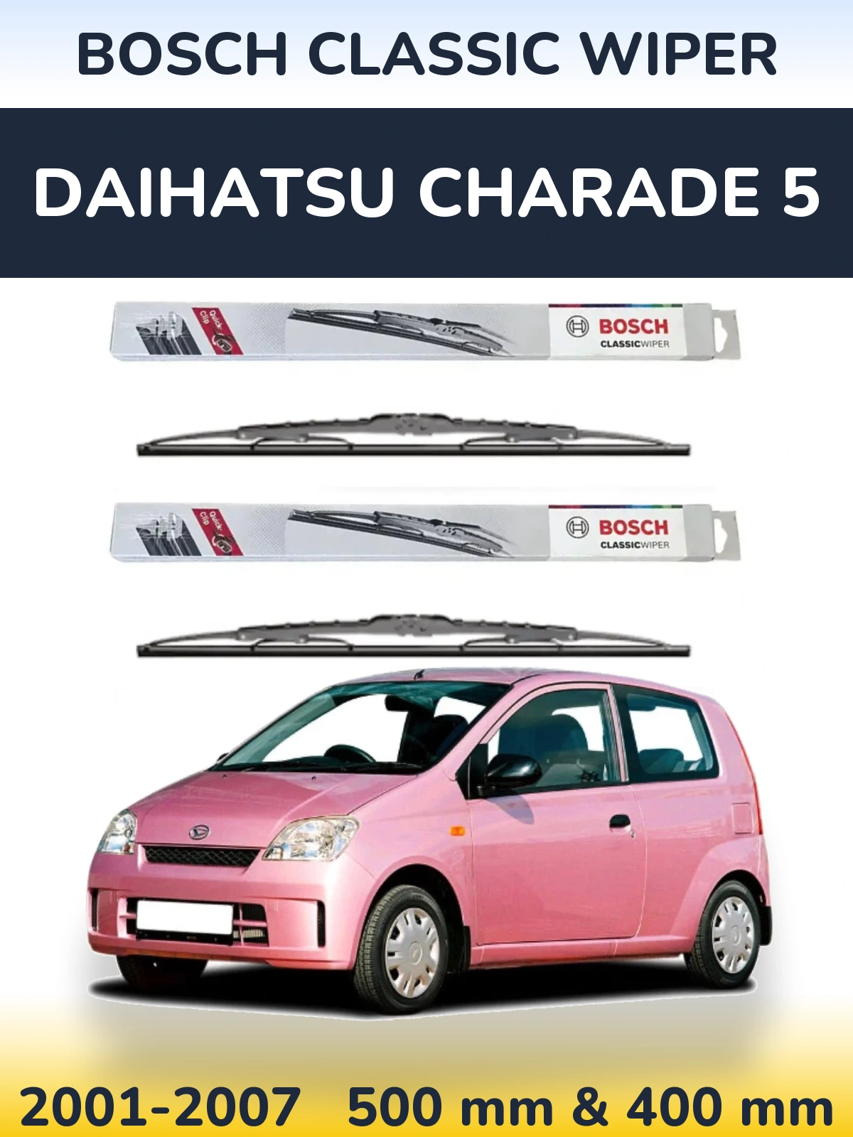 Sada předních stěračů BOSCH Classic Wiper 500 a 400 mm pro Daihatsu Charade 5 2001-2007