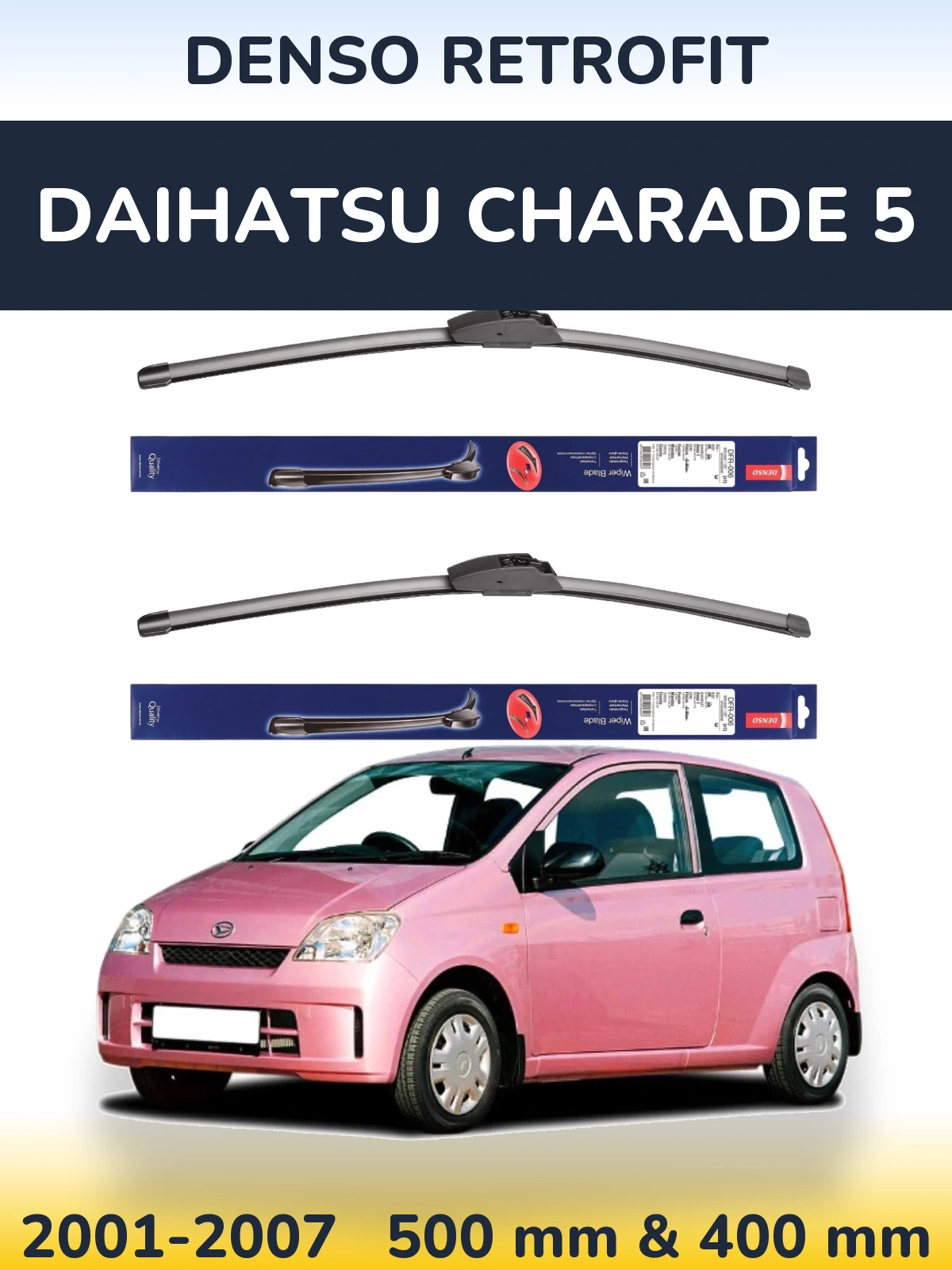 Sada předních stěračů Denso Retrofit 500 a 400 mm pro Daihatsu Charade 5 2001-2007