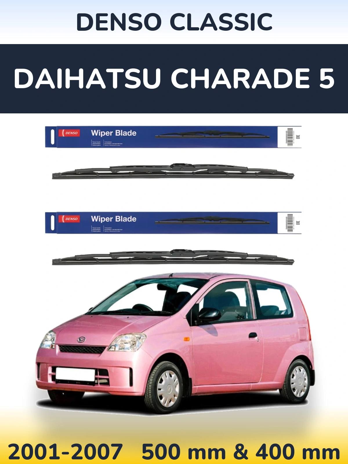 Sada předních stěračů Denso Classic 500 a 400 mm pro Daihatsu Charade 5 2001-2007