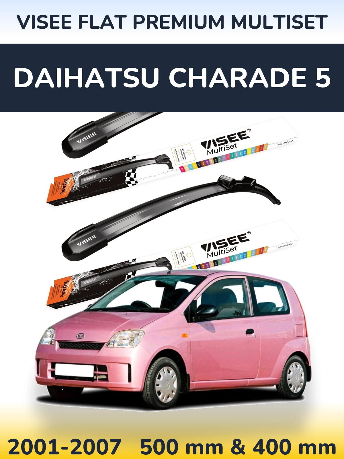 Комплект передніх щіток VISEE FLAT PREMIUM MultiSet 500 & 400 мм для Daihatsu Charade 5 2001-2007