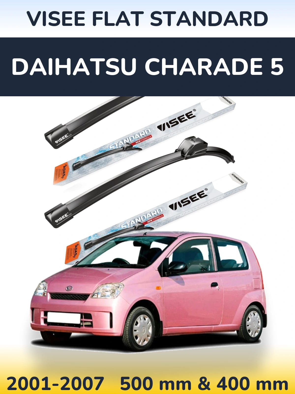 Sada předních stěračů VISEE FLAT STANDARD 500 a 400 mm pro Daihatsu Charade 5 2001-2007
