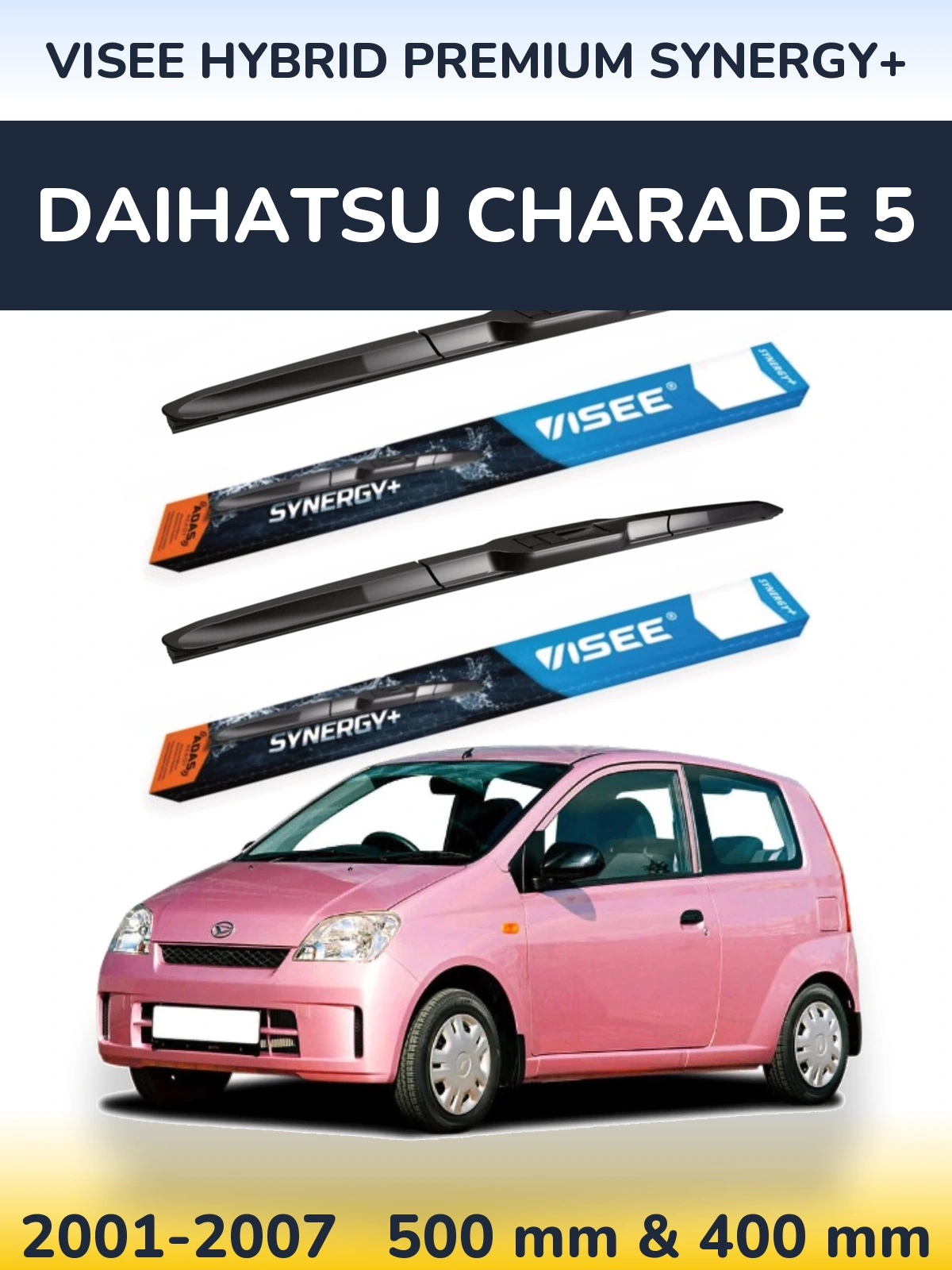 Sada předních stěračů VISEE HYBRID PREMIUM SYNERGY+ 500 a 400 mm pro Daihatsu Charade 5 2001-2007