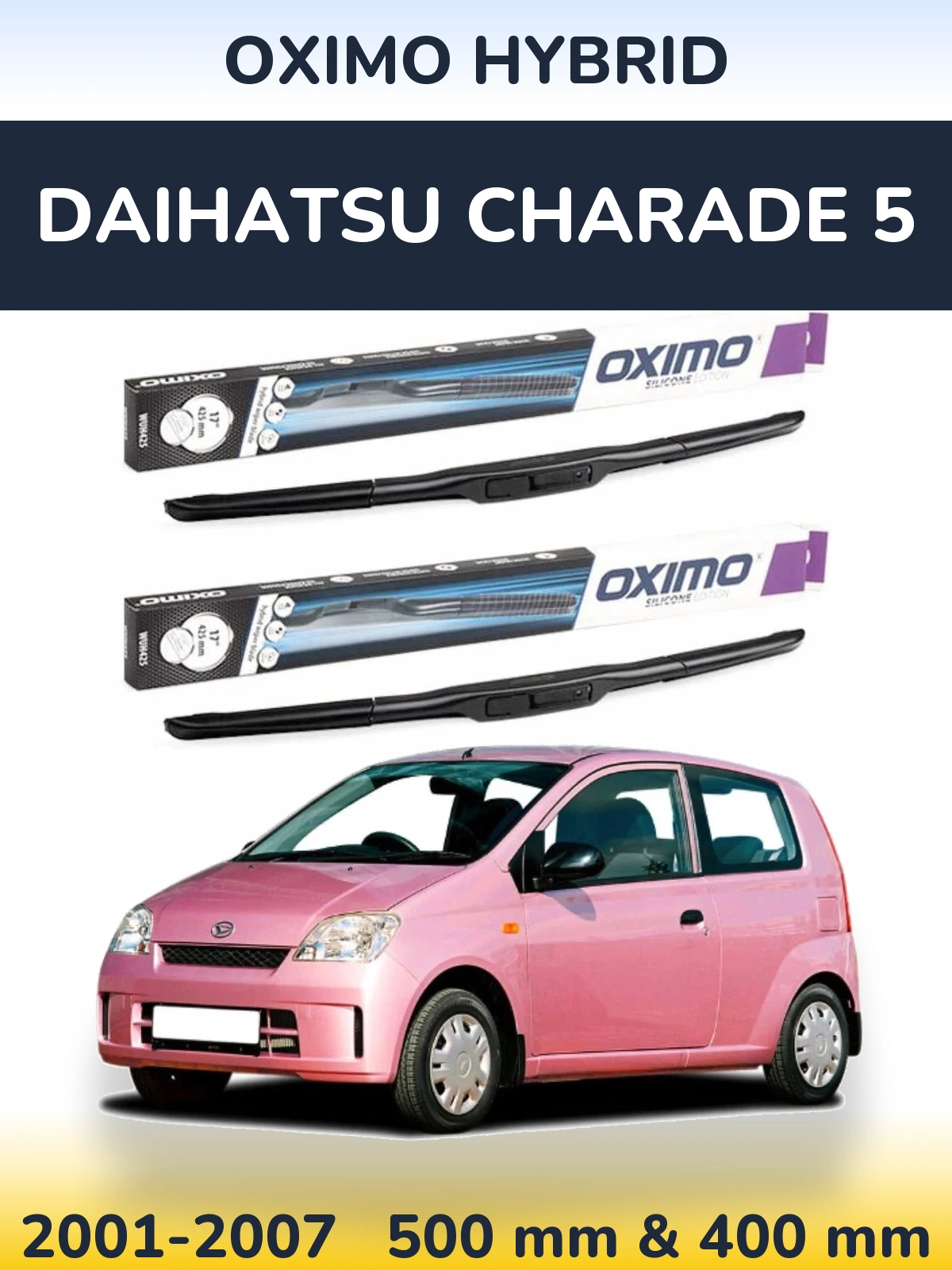 Sada předních stěračů Oximo Hybrid 500 a 400 mm pro Daihatsu Charade 5 2001-2007