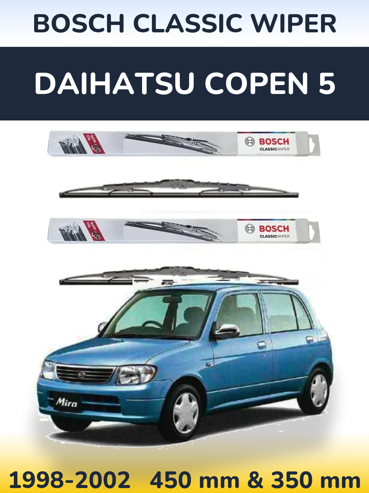 Sada předních stěračů BOSCH Classic Wiper 450 a 340 mm pro Daihatsu Copen 5 1998-2002